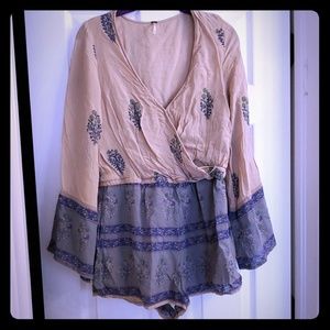 Free People Romper with Slightly Flared Sleeves